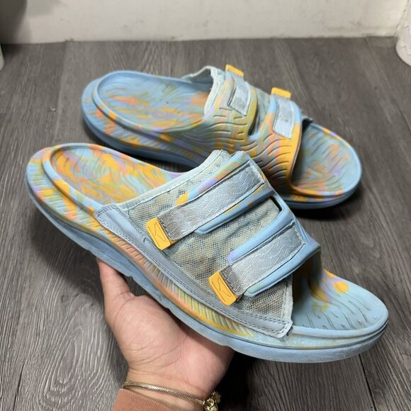 Hoka One Men’s Ora Luxe Hook & Loop Strap Sandal Sz 14 Blue Recovery Slide